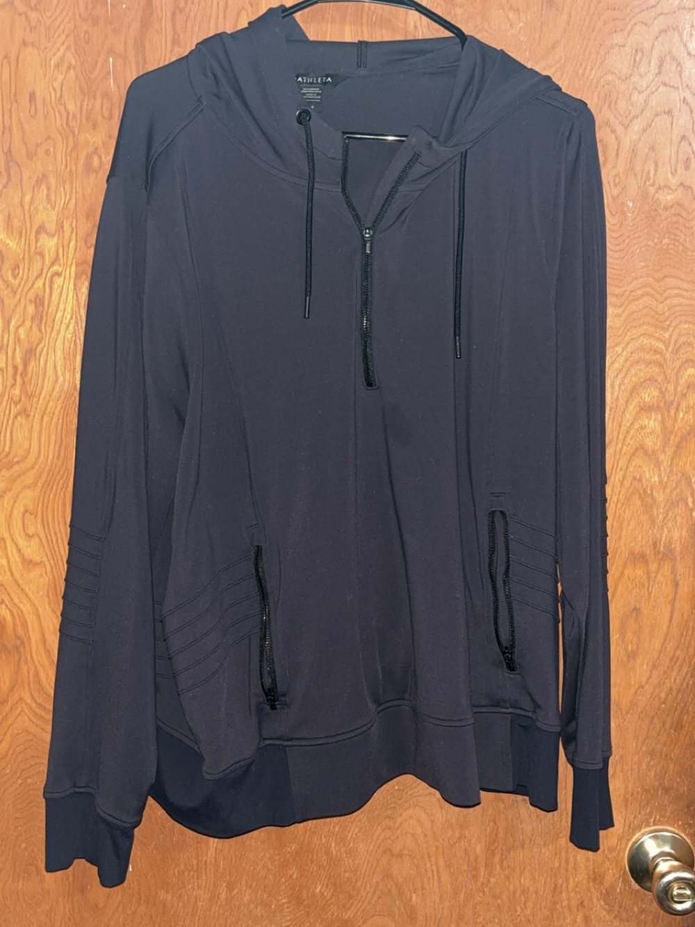 Athleta Men’s Black Hooded Half-Zip Pullover Sweater